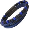 Steeltime Men's braided leather, stone and black ip stainless steel magnetic clasp layered bracelet. Color Option: Black, Brown, Blue - 2 of 4