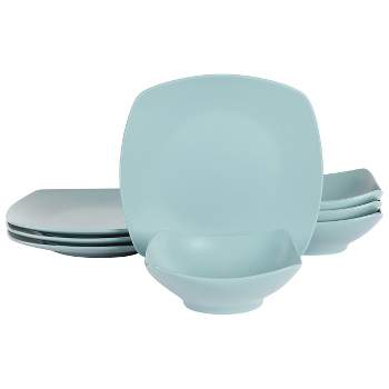 Gibson Home Zen Buffetware 8 Piece Fine Ceramic Dinnerware Set In Matte Arctic Blue