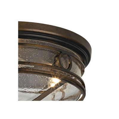 Bronze 14" Seedy Glass Flush Mount Indoor/Outdoor Ceiling Light