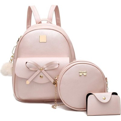 3-Pieces Girls Bowknot Fahsion Leather Backpack Backpack Purse for Women Rucksack