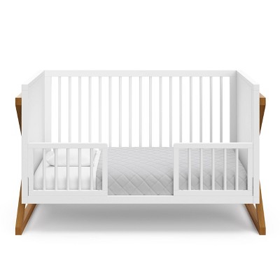 White and Driftwood 3-in-1 Convertible Baby Crib with Adjustable Mattress Support