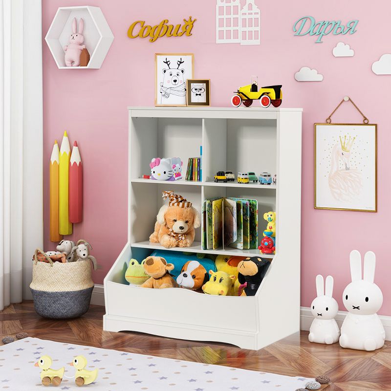 Costway 3-Tier Children's Multi-Functional Bookcase Toy Storage Bin Floor Cabinet GreyWhite, 5 of 13