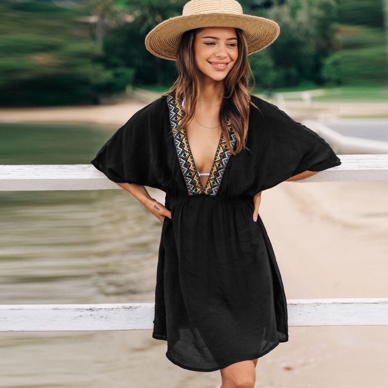 Women's V-Neck Embroidered Trim Cover-Up Dress - Cupshe, 3 of 9