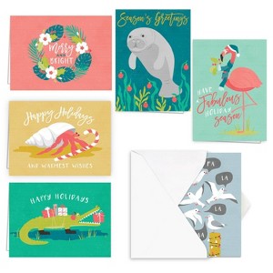 25ct Coastal Holiday Greeting Cards - Masterpiece Studio: Canopy Street Boxed Set, Flamingo Design - 1 of 4