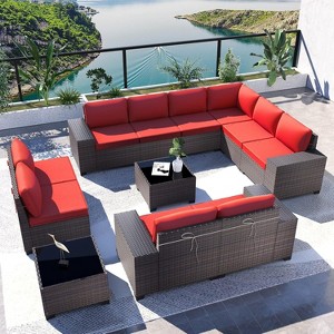 ALAULM 12PCS Outdoor Patio Furniture Set PE Wicker Rattan Sectional Sofa - 1 of 4