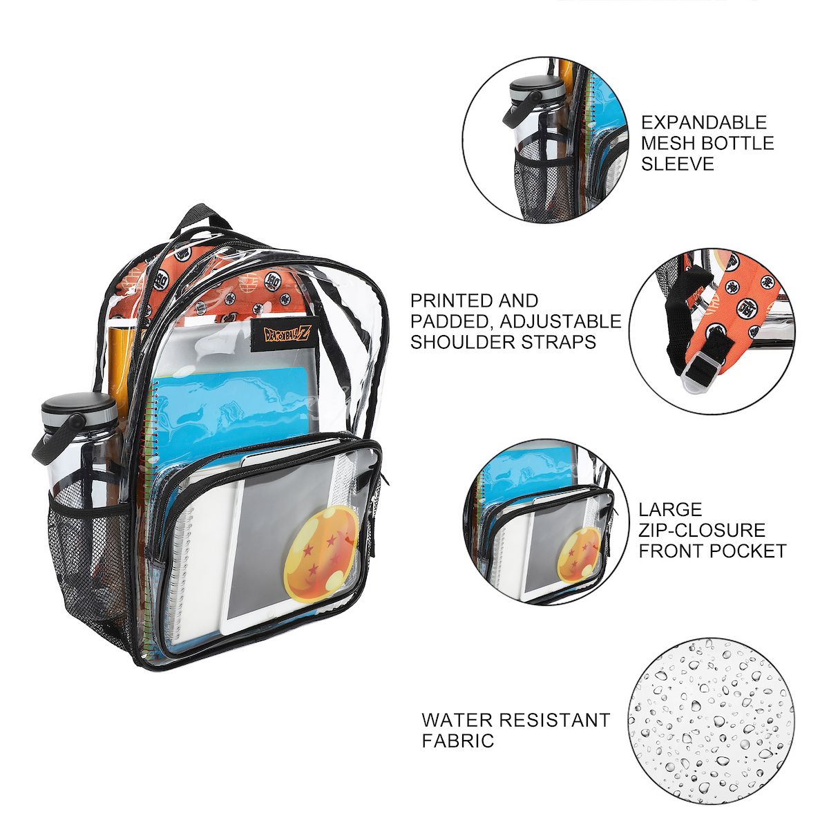 Dragon Ball Z Dragon Ball 16" Clear Backpack For School And Travel - thumbnail 4