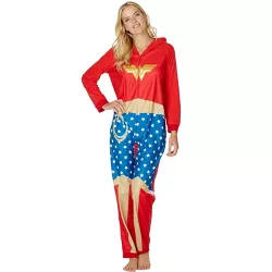 DC Comics Wonder Woman Ready One Piece Costume Pajama Union Suit (S/M) Red