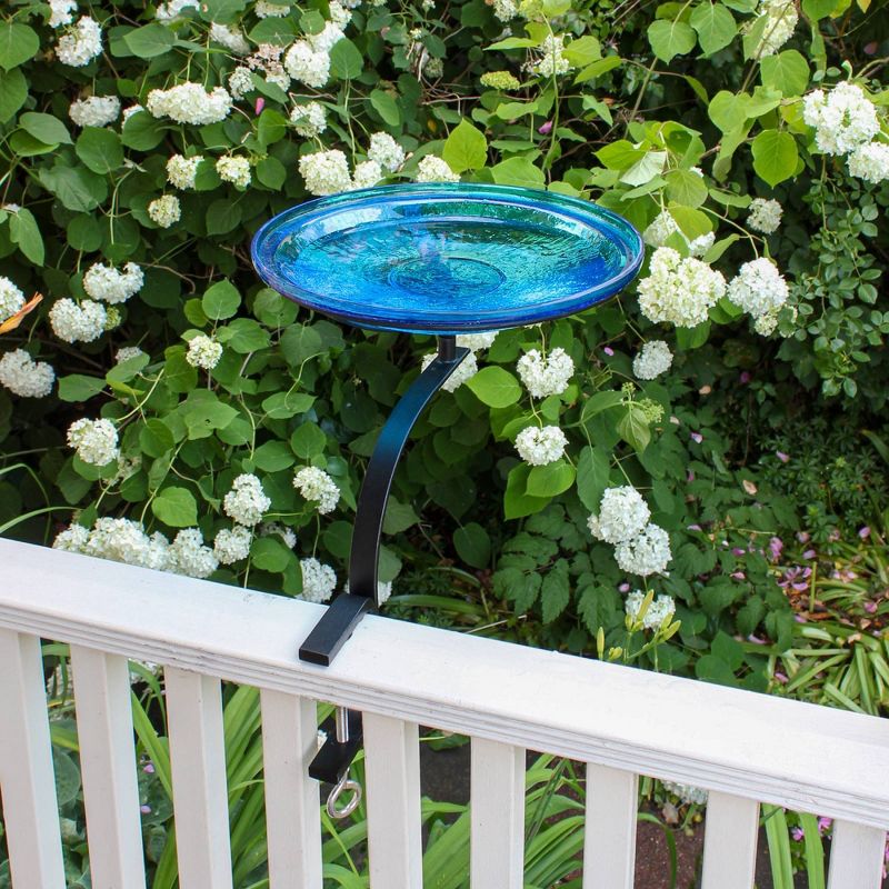 13.7&#34; Reflective Crackle Glass Birdbath Bowl with Rail Mount Bracket Teal Blue - Achla Designs, 6 of 11