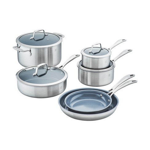 Zwilling Spirit Ceramic Nonstick Cookware Set, 10-pc, Stainless Steel :  Target