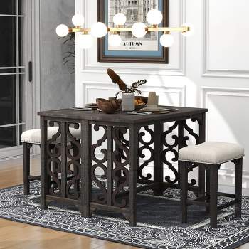 Costway 3-piece Counter Height Dining Table Set W/2 Saddle Stools ...