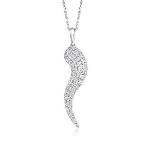 Ross-Simons 0.25 ct. t.w. Pave Diamond Italian Horn Pendant Necklace in Sterling Silver - 1 of 3