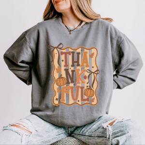 Simply Sage Market Coquette Thankful Stripes Lightweight Garment Dyed Sweatshirt - 1 of 3