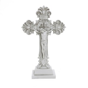 LuxenHome 19.29" LuxenHome Off White Polyresin Holy Cross Jesus Crucifix 1.6-Feet Tall Statue Off-White - 1 of 4