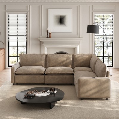 Modular Sectional Sofa with Heatable cushion Power Recliner Chair, V-Shape Sectional Corner Sofa Deep Seat Soft Couch with USB Ports for Living Room