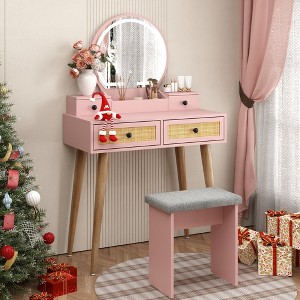 Brafabhome Makeup Vanity Desk with Lighted Mirror & Cushioned Stool, Modern Dressing Table Set with 4 Drawers & Storage Shelf for Bedroom Makeup Room - 1 of 4