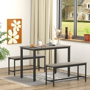 Aukfa Dining Table Set for 4, Kitchen Room Table Set with 2 Benches, 3-Piece Dining Chairs Set for Breakfast Nook, Grey - 1 of 4