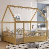 Accent Bed Frame Modern Wood Grain Design with Guardrails and House Roof for Kids Bedroom Full - 3irtyhousy - 2 of 4