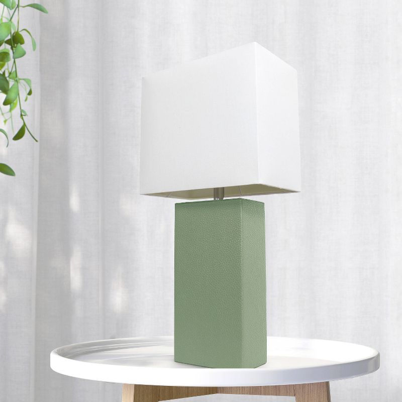 21" Lexington Leather Base Modern Home Decor Bedside Table Lamp with Fabric Shade - Lalia Home, 4 of 13