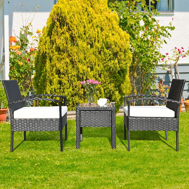 Tangkula 3 Pieces Patio Set Outdoor Wicker Rattan Furniture w/ Cushions, 2 of 11