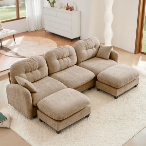3-Seater Beige Modular Chenille Fabric Sectional U Shaped Couch With 2 Ottomans and 2 Throw Pillows for Living room - 1 of 4