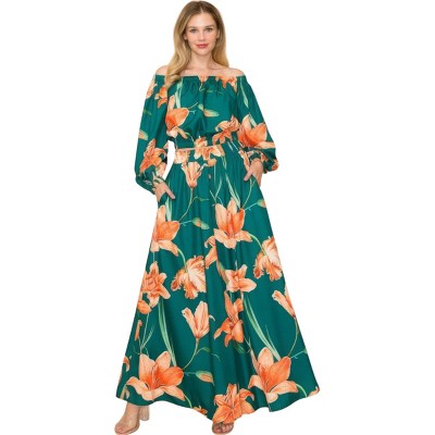 Slickblue Women's Off-Shoulder Top and Wide Leg Pants Set, Elastic Neckline, Green Two Piece Outfit, Size S-1XL