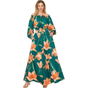 Slickblue Women's Off-Shoulder Top and Wide Leg Pants Set, Elastic Neckline, Green Two Piece Outfit, Size S-1XL - 1 of 4