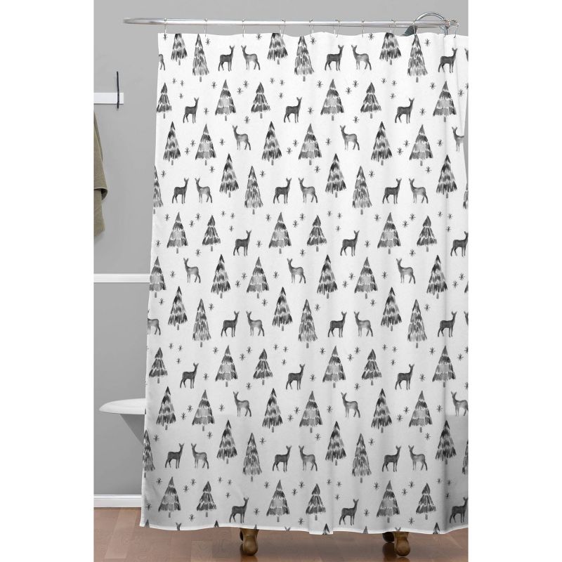 Winter Deer in Black Shower Curtain Black/White - Deny Designs, 3 of 8