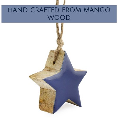 Small Blue Enamel Star Wood Christmas Ornaments Set