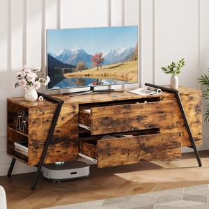 Modern TV Stand, Farmhouse Entertainment Center with 2 Drawers, Adjustable Shelves, U-Shaped Metal Legs, for Living Room, Bedroom - 1 of 4