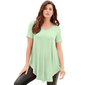 Roaman's Women's Plus Size V Neck Ultra Drape Swing Tunic - 1 of 4