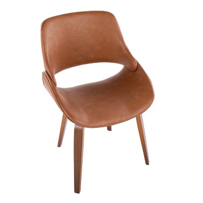 Set of 2 Walnut and Camel Faux Leather Dining Chairs