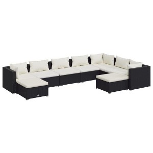 vidaXL 9-Piece Outdoor Garden Lounge Set with Cushions - Modular Poly Rattan Furniture - Weather-Resistant and Easy to Clean - Black and Cream - 1 of 4