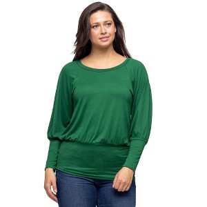 24seven Comfort Apparel Round Neck Long Blouson Sleeve Banded Bottom Top - 1 of 4