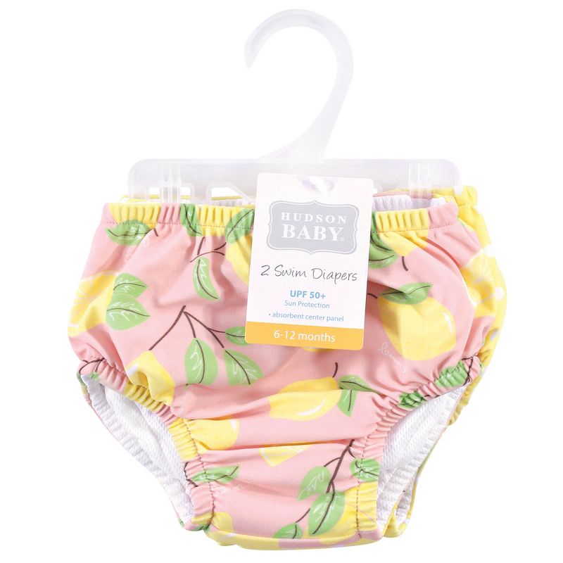 Hudson Baby Infant and Toddler Girl Swim Diapers, Pink Lemons, 3 of 6