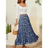 Women's Chiffon High Waist Pleated Maxi Skirt - Flowy A-Line Flared Long Skirt Blue Floral-1 - 2 of 4