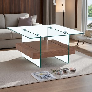 31.4" 2-Tier Square Coffee Table with Glass - 1 of 4