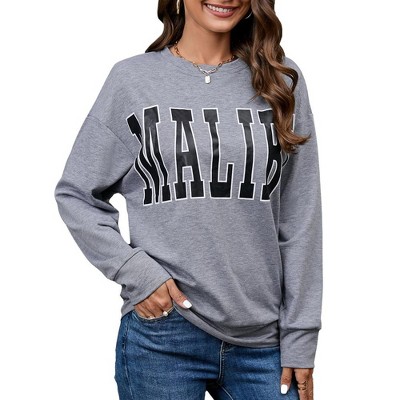Sweatshirt For Women Lightweight Spring Holiday MALIBU Letter Graphic Crewneck Long Sleeve Pullover Sweatshirt