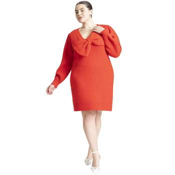 ELOQUII Women's Plus Size Bow Sweater Mini Dress