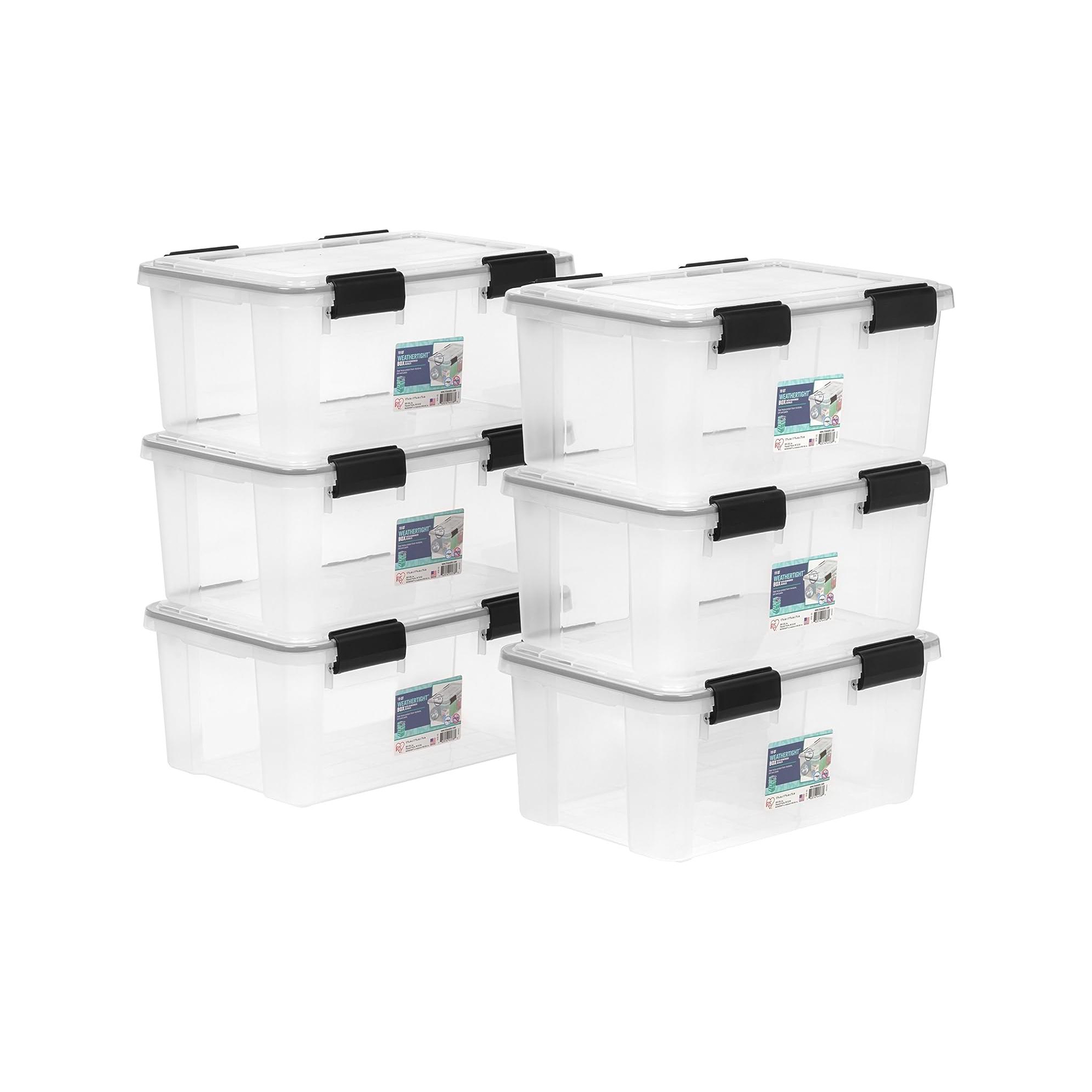 IRIS USA 6 Pack 19 Qt Storage Box with Gasket Seal Lid, BPA Free, Made in USA , Heavy Duty Moving Containers with Tight Latch, Clear/Black