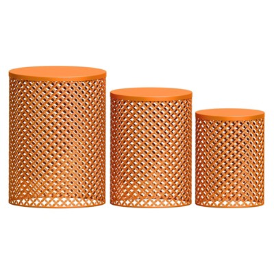 GlasFlength Patio End Tables, 3PCS Modern Cutout Patio Accent Table, Iron Side Table Weather Resistant, Iron Frame Patio Furniture, Orange 14.5"