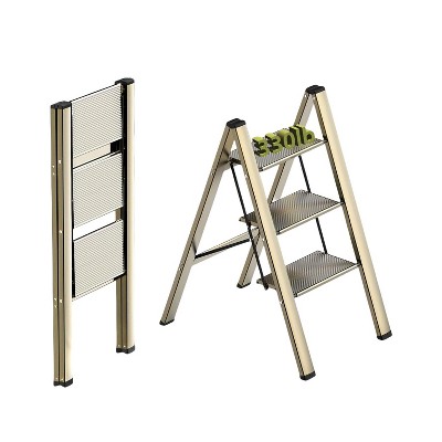 3 step ladder, aluminum alloy ladder, folding ladder, with wide non-skid pedals 300 lb capacity home office portable ladder, light and strong compact