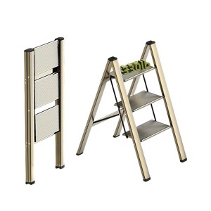 3 step ladder, aluminum alloy ladder, folding ladder, with wide non-skid pedals 300 lb capacity home office portable ladder, light and strong compact - 1 of 4