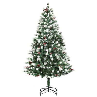 Homcom Christmas Tree Artificial Snow-flocked Automatic Open With Red ...