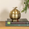 Round Hammered Metal Container with Finial, Brass Finish - 3 of 4