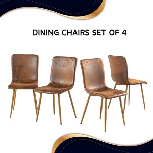 FurnitureR Dining Chairs Set of 4, Comfy Side Chair with Suede Seat Back and Sturdy Metal Legs for Kitchen Living Room Bedroom Waiting Room, Brown - 1 of 4