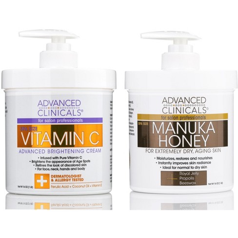 Advanced Clinicals Vitamin C Cream & Manuka Honey Body Lotion. Anti-Aging Bundle for Face & Body Moisturizer, Two - 16  Oz. - image 1 of 4