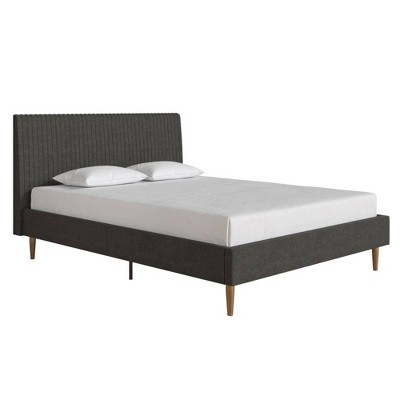 Daphne Dark Gray Linen Queen Upholstered Platform Bed with Brass Legs