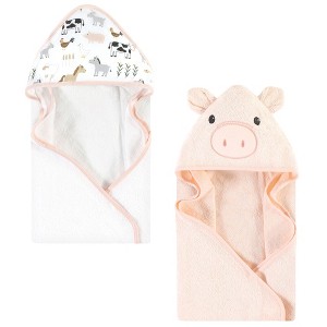 Hudson Baby Infant Girl Cotton Animal Face Hooded Towel, Pig 2-Pack, One Size - 1 of 4