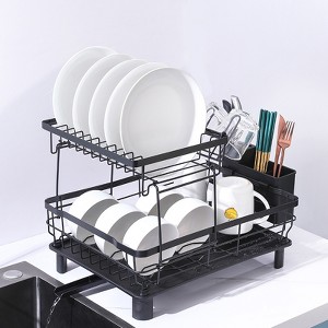 SKONYON Dish Drying Rack 2-Tier Detachable Stainless Steel Rack with Cutlery Box and Cup Holder - 1 of 4