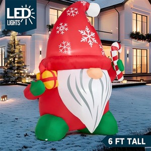 Joyfy 6ft LED Christmas Gnome Inflatable - Blow-Up Decor with Gift & Candy Cane for Outdoor Holiday Displays - 1 of 4